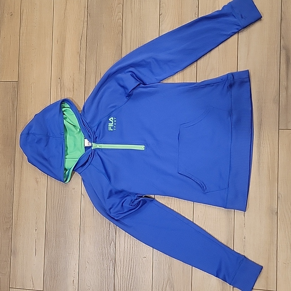 Fila Sport Girls Blue Green Hooded Pullover Size Large 14